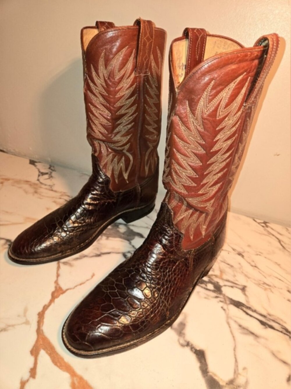 Custom Made Men's Pre-ban Genuine Sea Turtle Boots, Dark Brown, 9D
